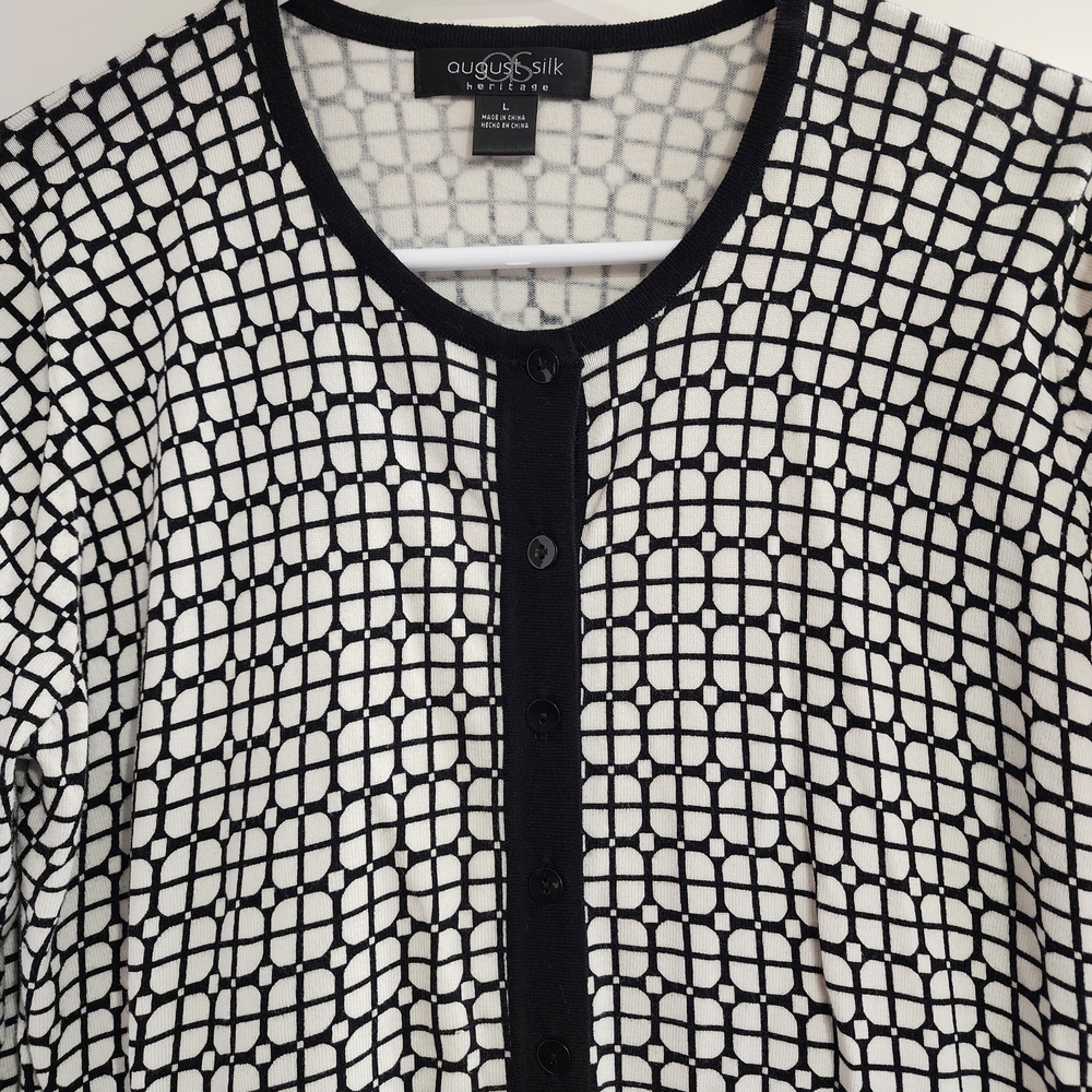 August Silk Heritage Black and White Geometric Cardigan